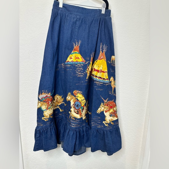 Vintage Andrea Sport Western hand painted Maxi Skirt length 33 waist 12in flat - Picture 2 of 6